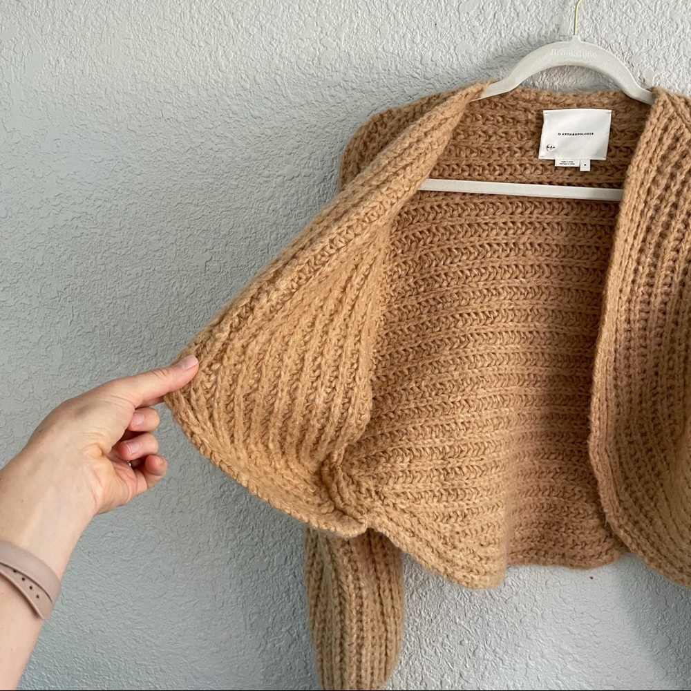 Anthropologie Camel Chunky Knit Cropped Cardigan - Picture 5 of 13